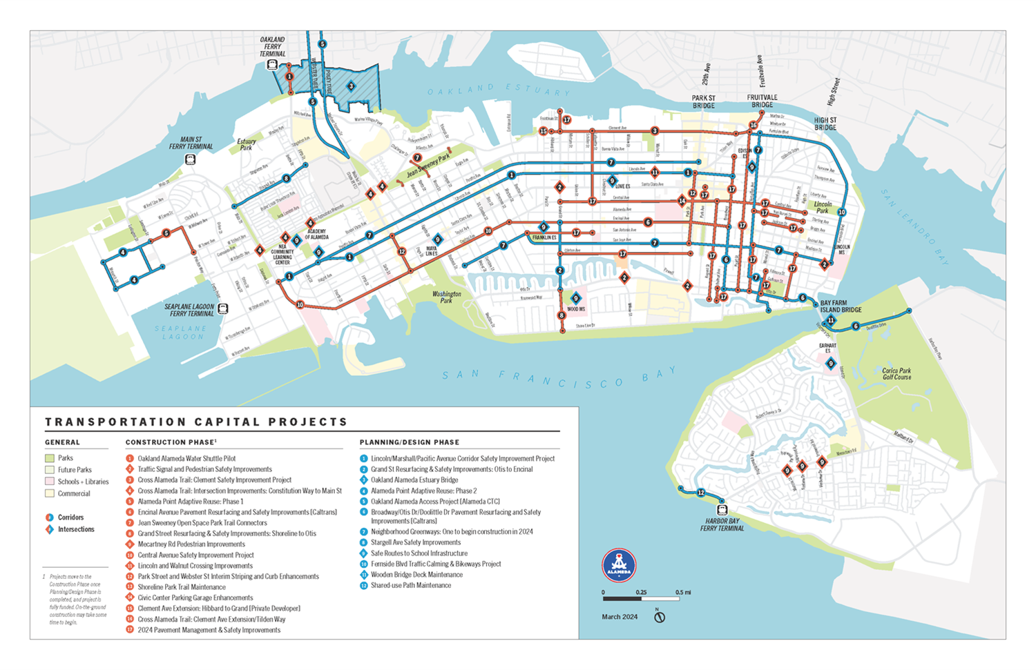 Map of transportation capital projects dated March 2024
