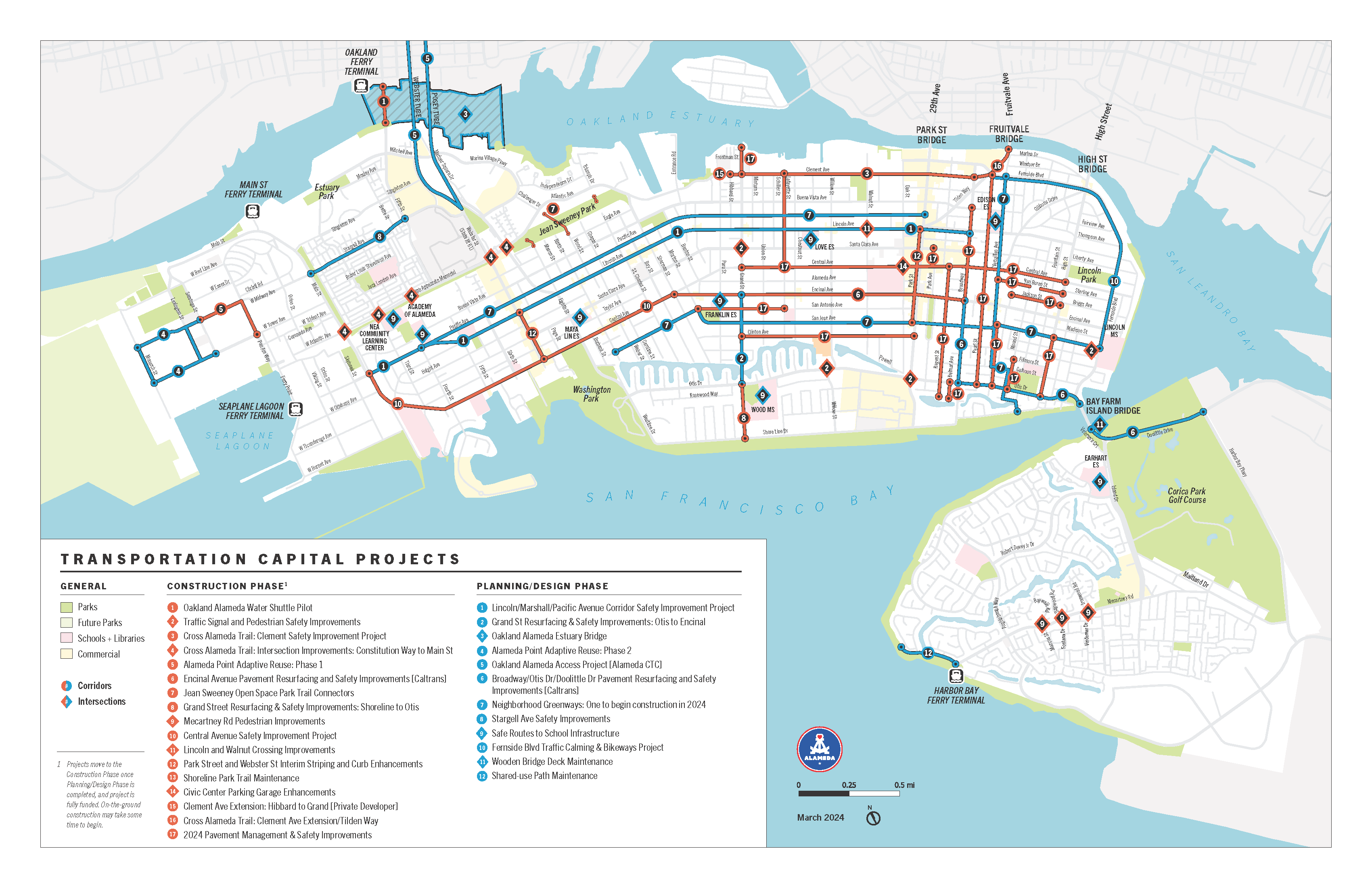 Map of transportation capital projects dated March 2024