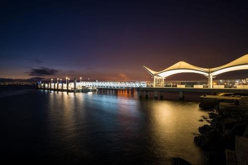 Nighttime view of the ferry terminal