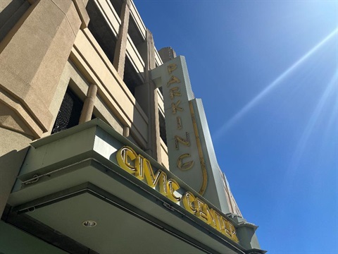 Photo of the Civic Center Parking marquee