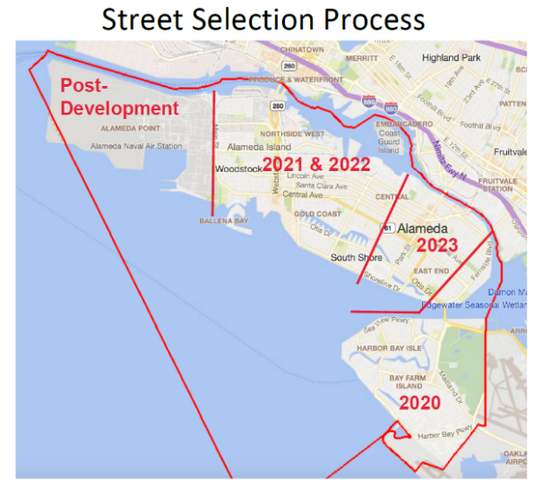 Pavement management zones map with Grand St and High St as dividing lines