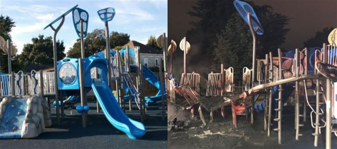playground before fire, after fire