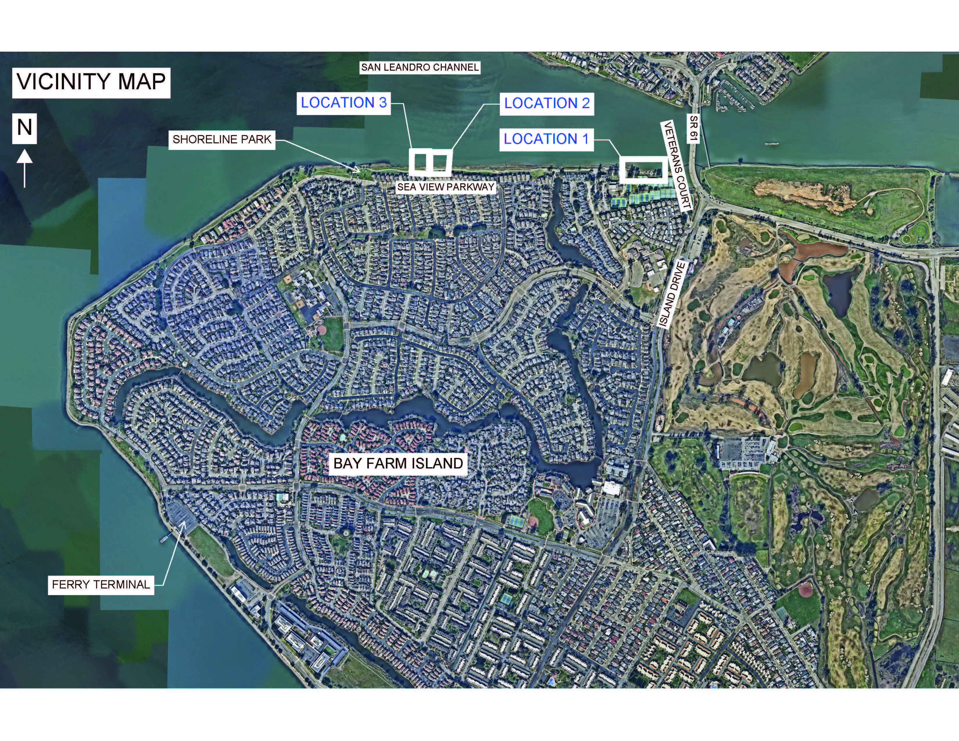 Bay Farm Island shoreline erosion locations