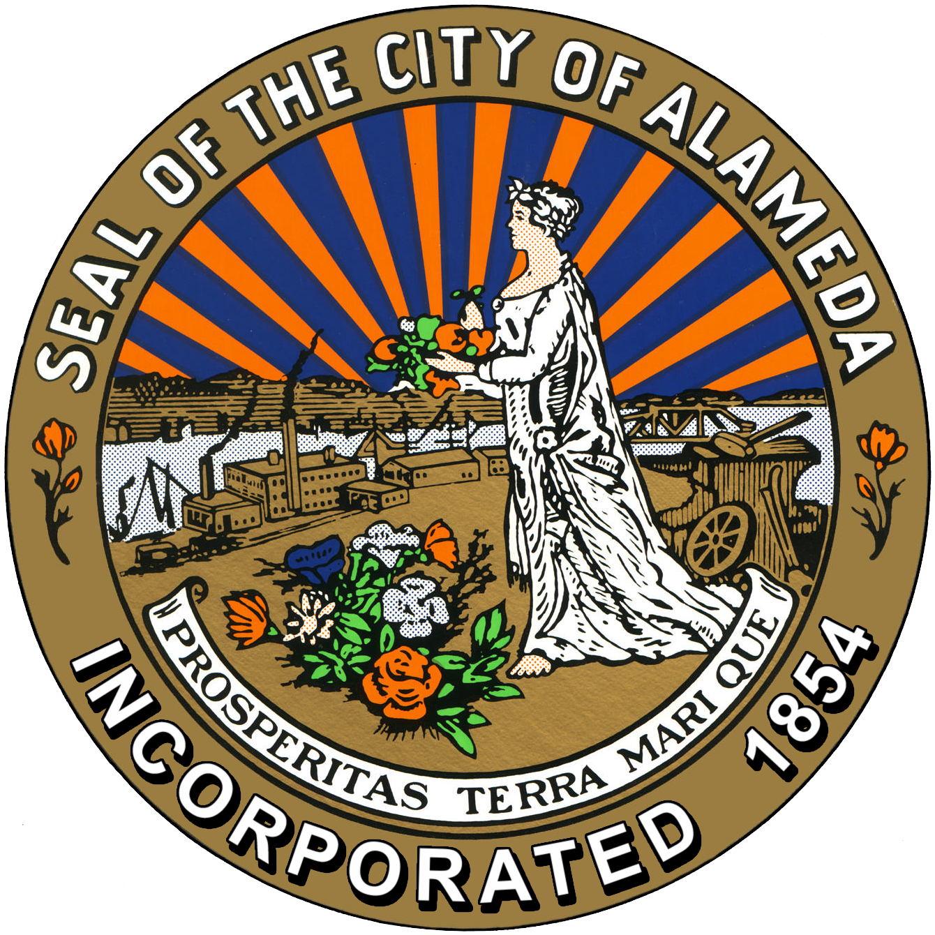 Seal of the City of Alameda with a blue outer rim