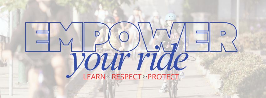 Graphic stating empower your ride with images of children on bikes in the background 