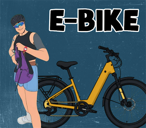 Graphic of person standing next to an e-Bike