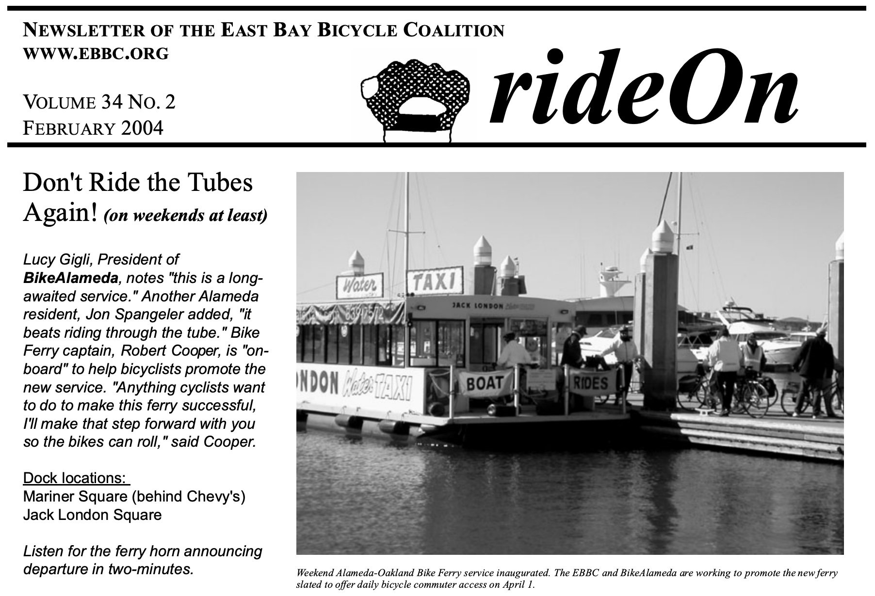 Newsletter clipping about previous water taxi in 2004
