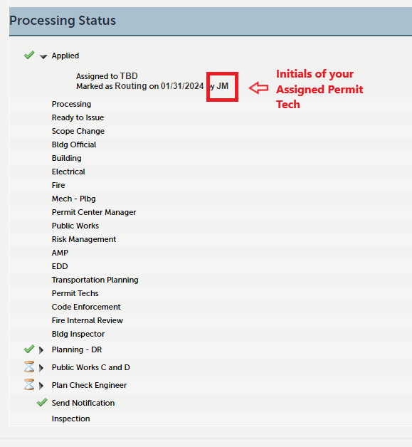 Processing Status Page on the Accela Portal